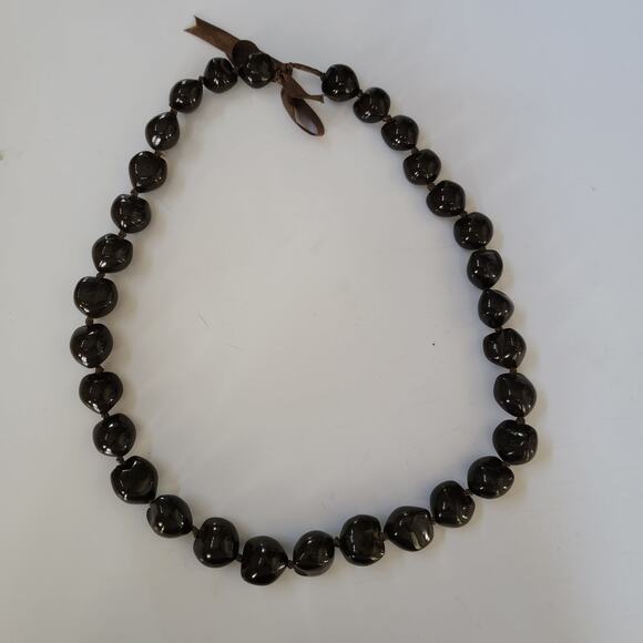 Chunky Brown Shell Necklace Natural Bead Jewelry with Ribbon Tie Boho Statement - Picture 1 of 10